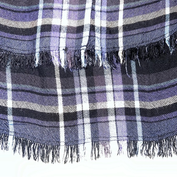 Anthropologie Cloth & Stone Plaid Fringe Hem Button Down Shirt Navy Purple Sz S - Picture 5 of 12